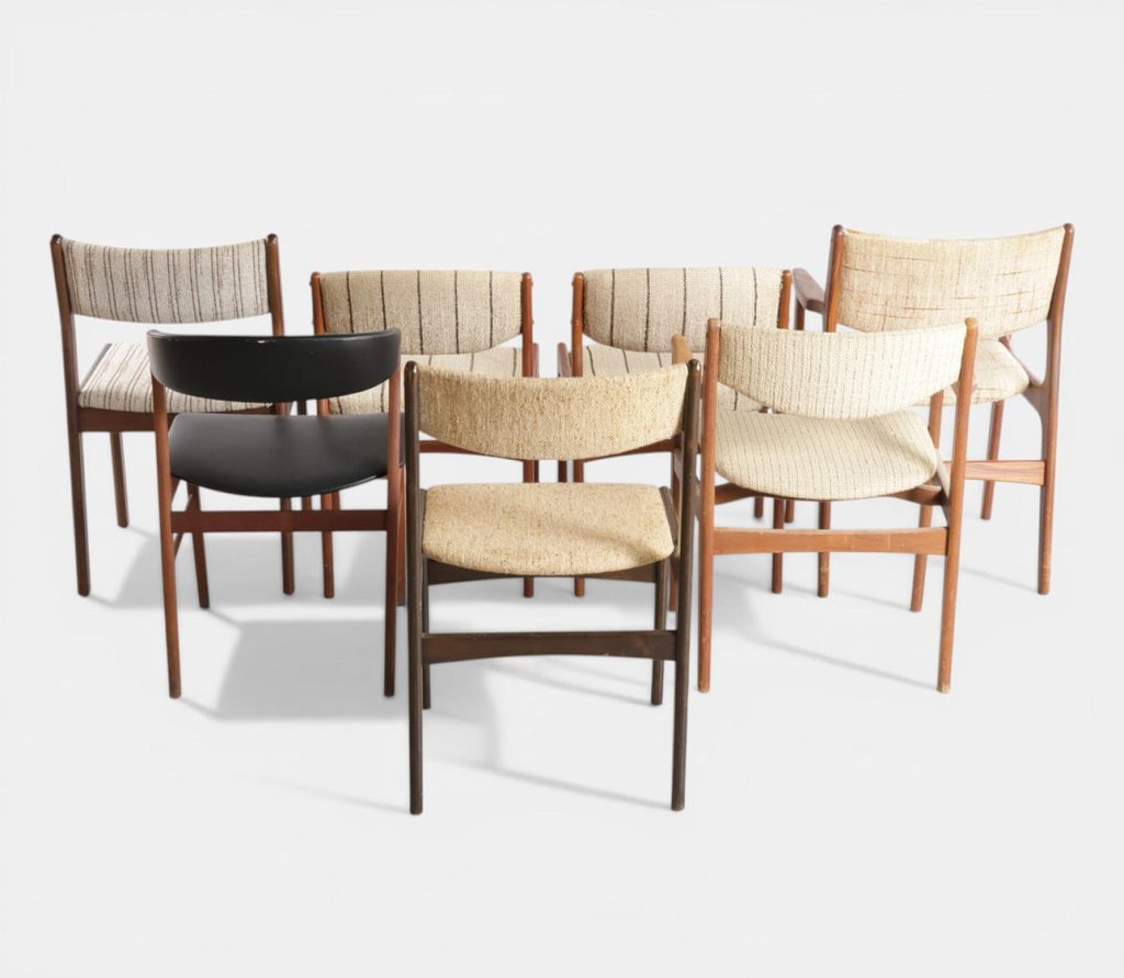Sæt på syv spisestole i teak og bøg, 1950-60’erne — billede 3