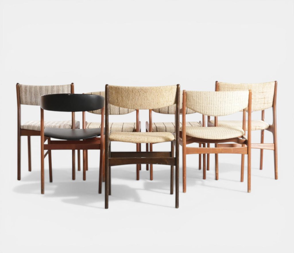 Sæt på syv spisestole i teak og bøg, 1950-60’erne — billede 4