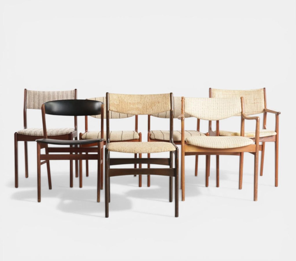 Sæt på syv spisestole i teak og bøg, 1950-60’erne — billede 2