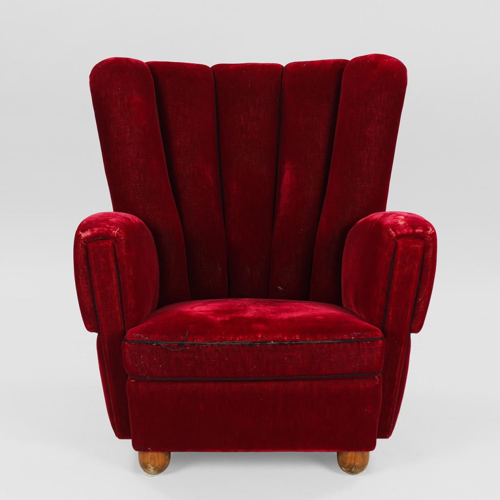 Overpolstret lænestol, bøg og velour, 1940-50 — billede 6