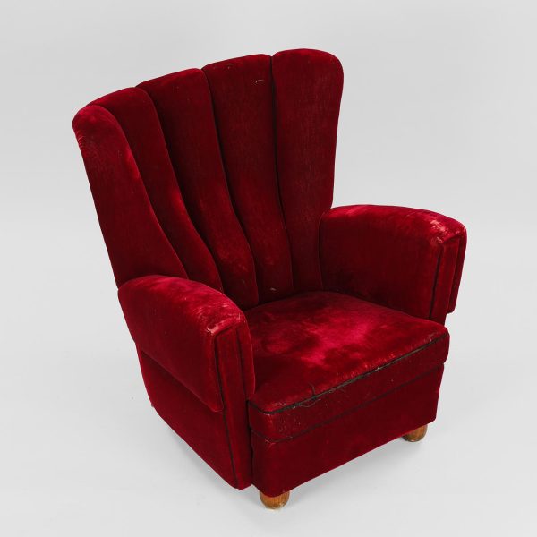 Overpolstret lænestol, bøg og velour, 1940-50