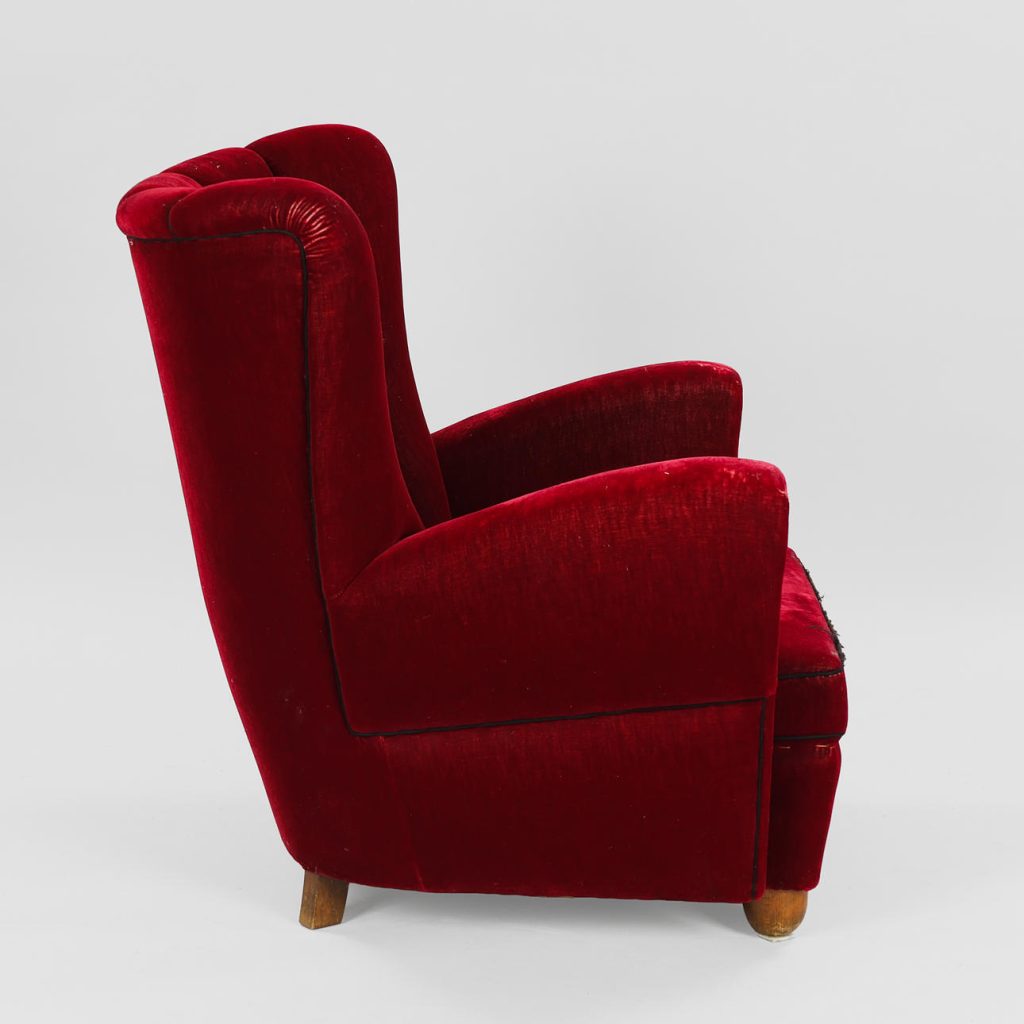 Overpolstret lænestol, bøg og velour, 1940-50 — billede 4