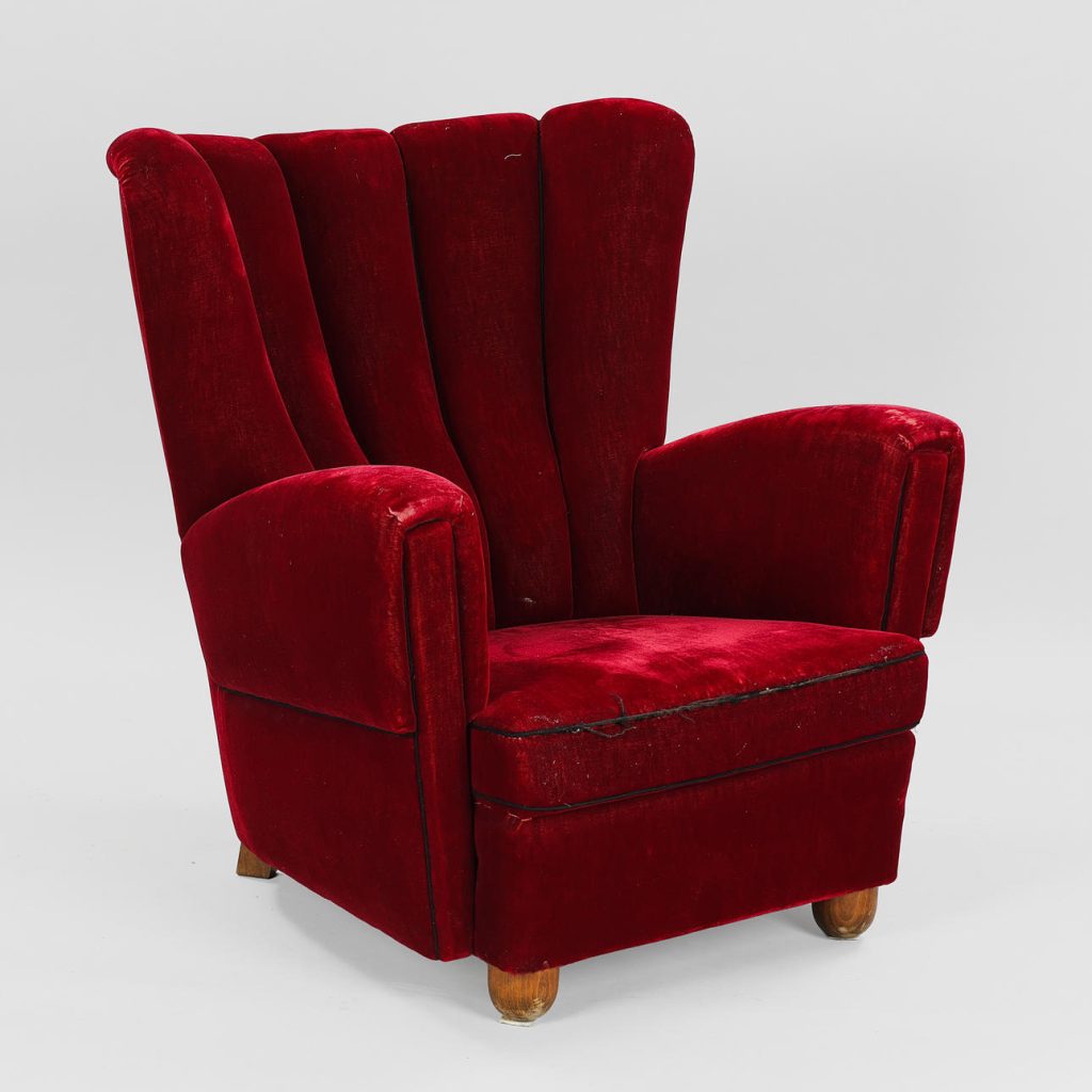 Overpolstret lænestol, bøg og velour, 1940-50 — billede 2