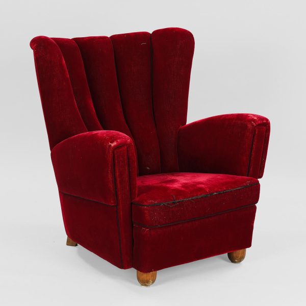 Overpolstret lænestol, bøg og velour, 1940-50