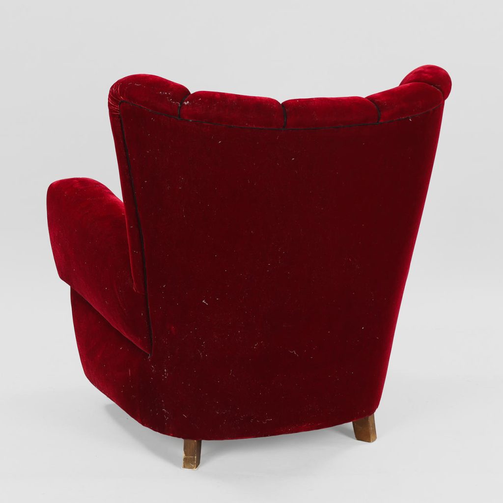 Overpolstret lænestol, bøg og velour, 1940-50 — billede 5