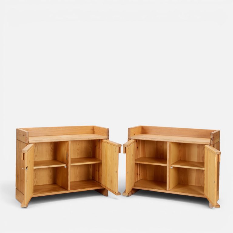 Pair of pine sideboards with doors, Scandinavian furniture manufacturer, 1970s, (2).