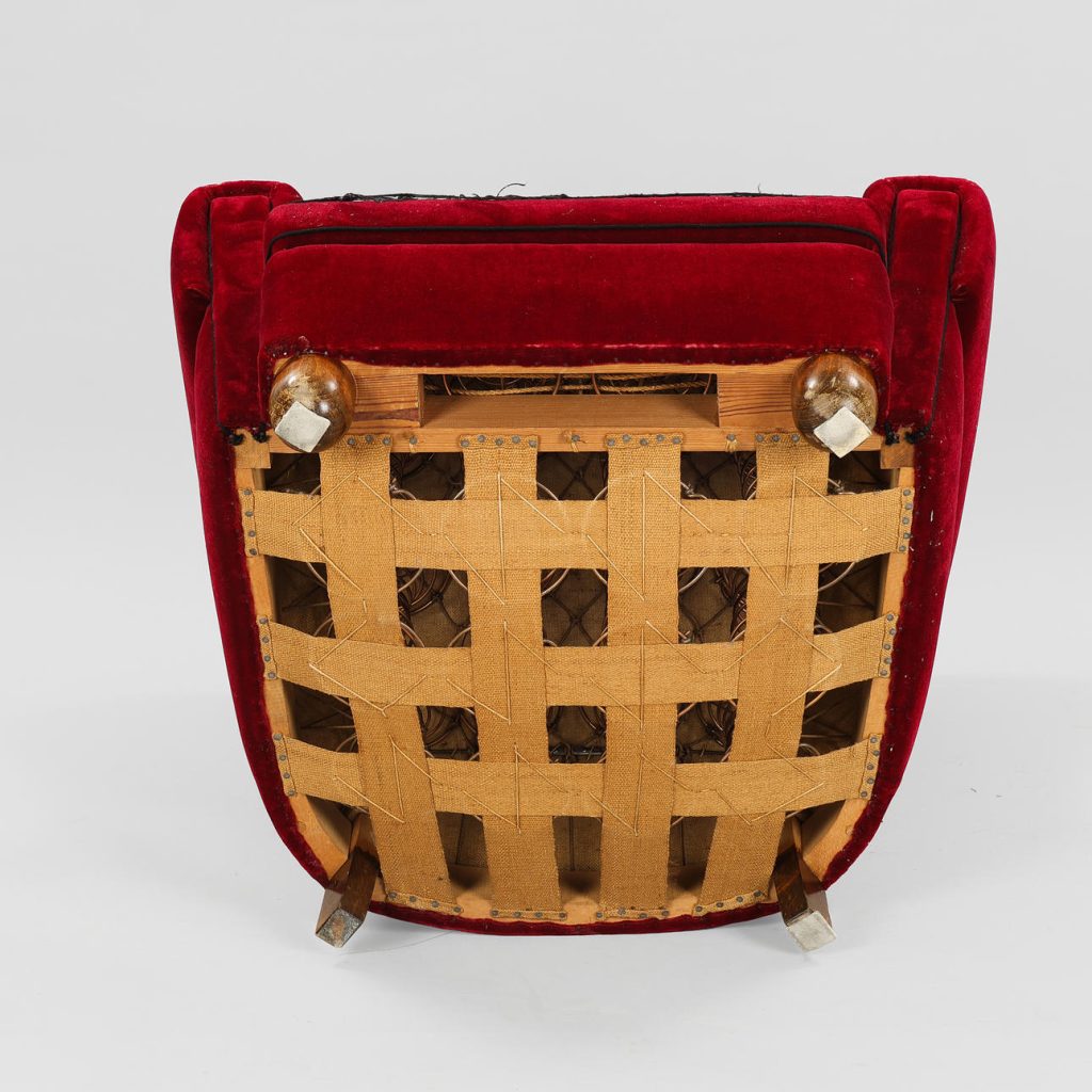 Overpolstret lænestol, bøg og velour, 1940-50 — billede 7