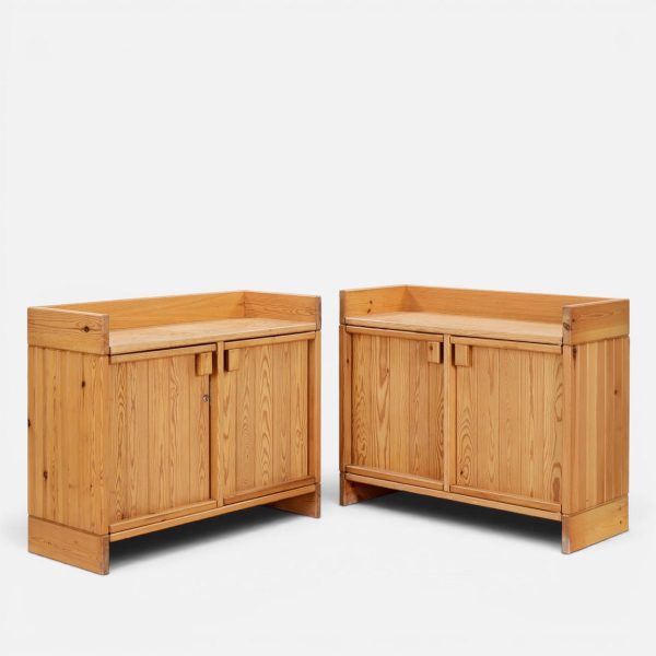 Pair of pine sideboards with doors, Scandinavian furniture manufacturer, 1970s, (2).